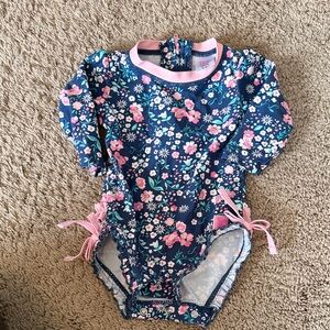 Ruffle Butts Navy and Pink Floral Swimsuit